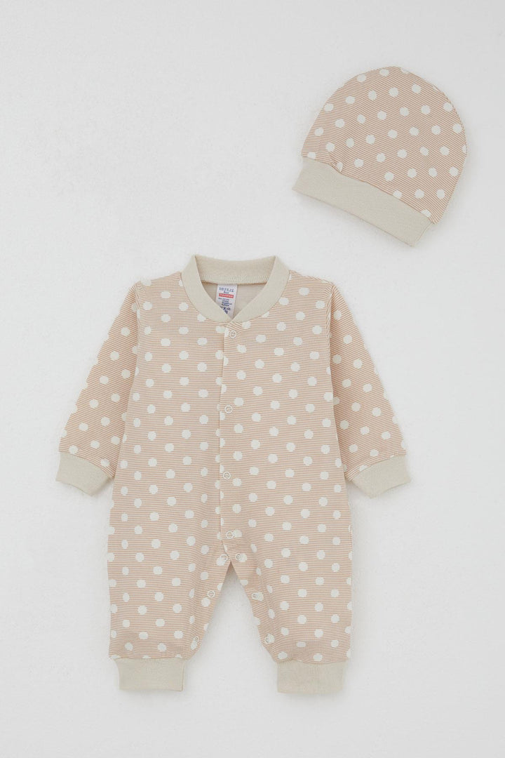 BRE Breeze Erkek Bebek Tulum Çizgili Puantiye Desenli 0-6 Ay, Bej - Bergheim