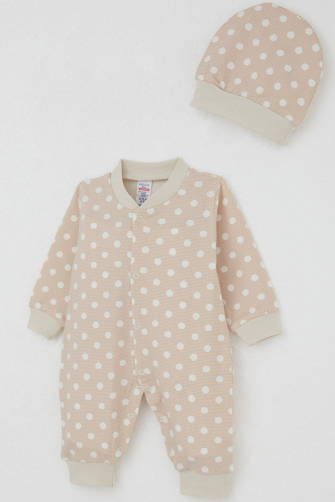 BRE Breeze Erkek Bebek Tulum Çizgili Puantiye Desenli 0-6 Ay, Bej - Bergheim
