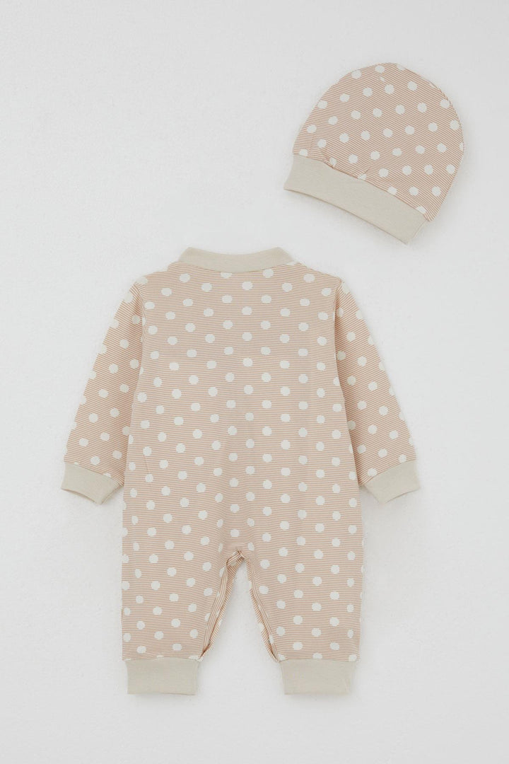 BRE Breeze Erkek Bebek Tulum Çizgili Puantiye Desenli 0-6 Ay, Bej - Bergheim