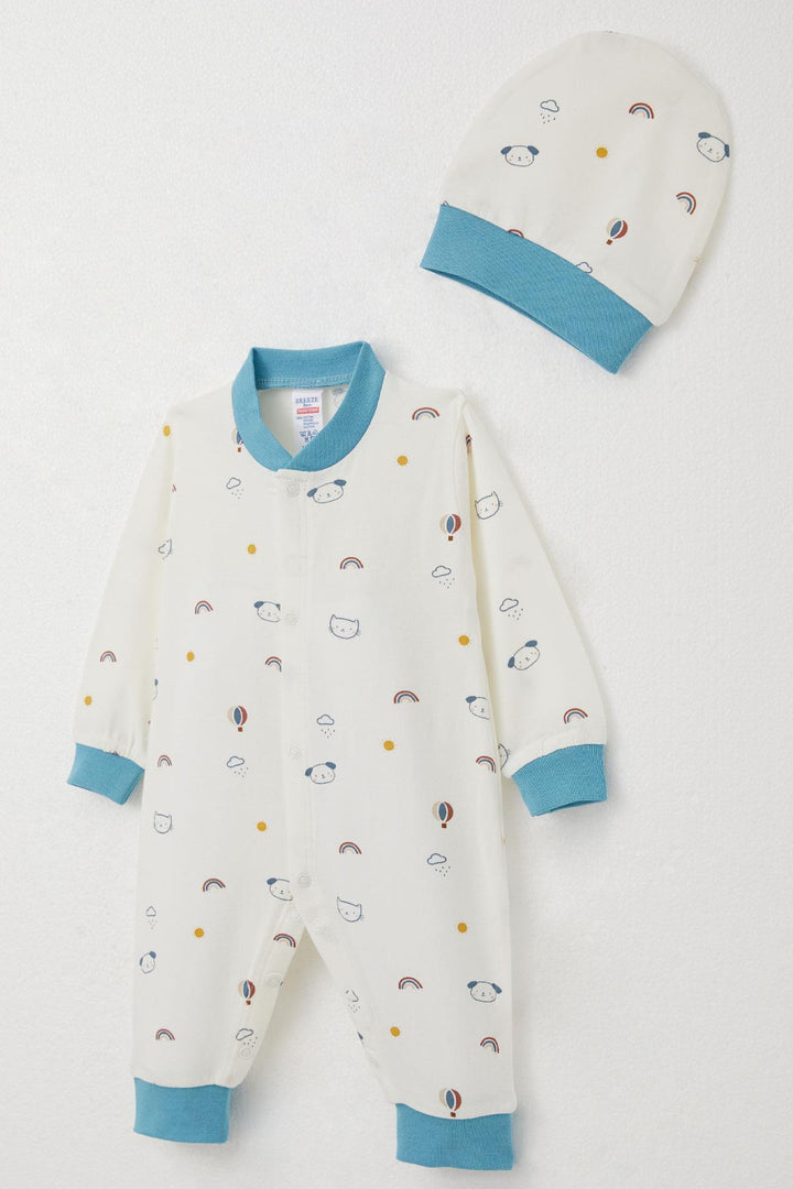 BRE Breeze Baby Boy Romper Sky Themed Animal Patterned 0-6 Months, White - Park Ridge