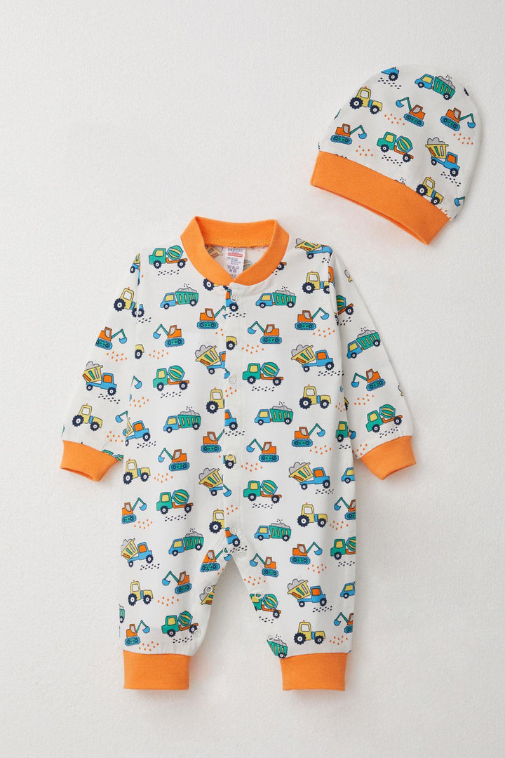 BRE Breeze Baby Boy Romper Construction Vehicles Patterned 0-6 Months, White - Actopan