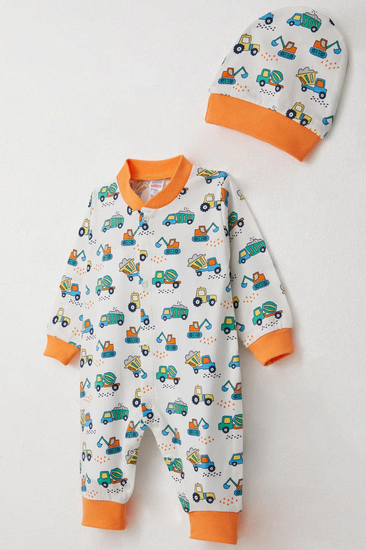 BRE Breeze Baby Boy Romper Construction Vehicles Patterned 0-6 Months, White - Actopan