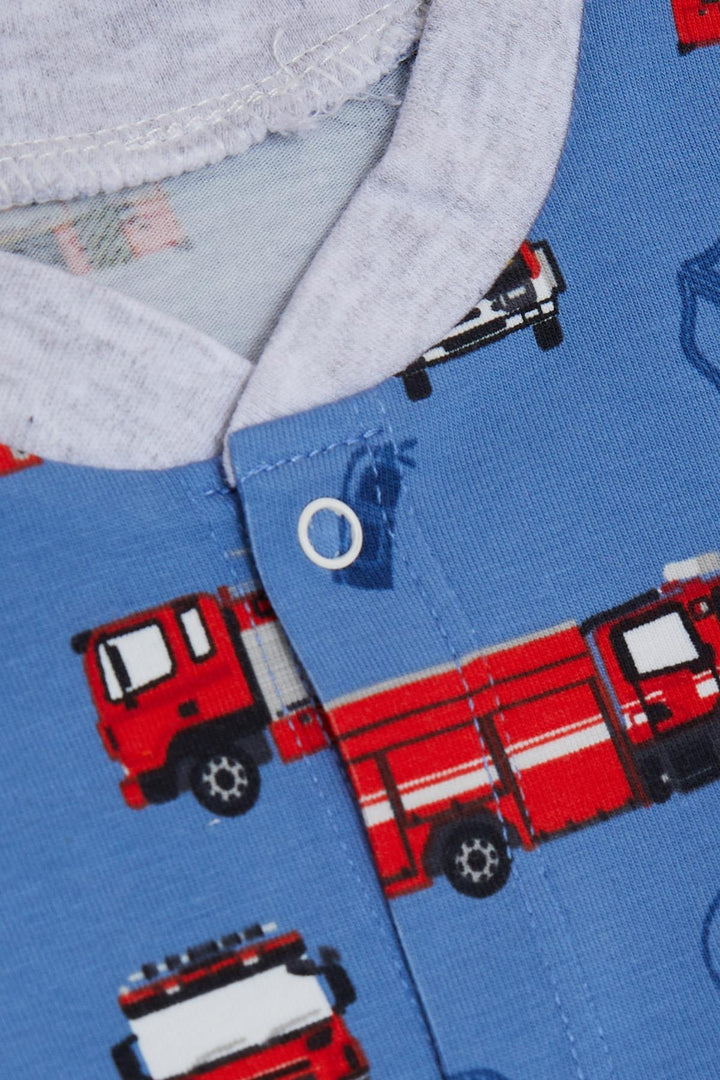 BRE Breeze Baby Boy Romper Fire Truck منقوشة 0-6 أشهر، نيلي - لينوود