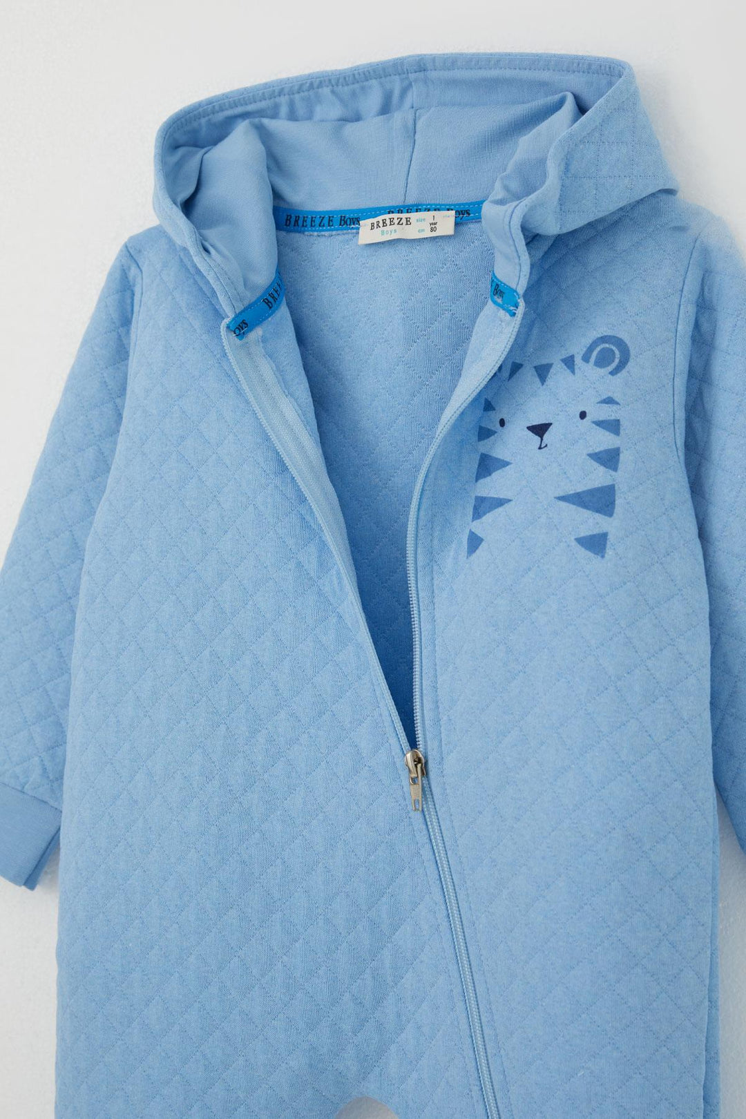 BRE Breeze Erkek Bebek Tulum Kapitone Desenli Sevimli Aslancık Baskılı Kapüşonlu 4 Ay.5 Yaş, Açık Mavi - Horlivka