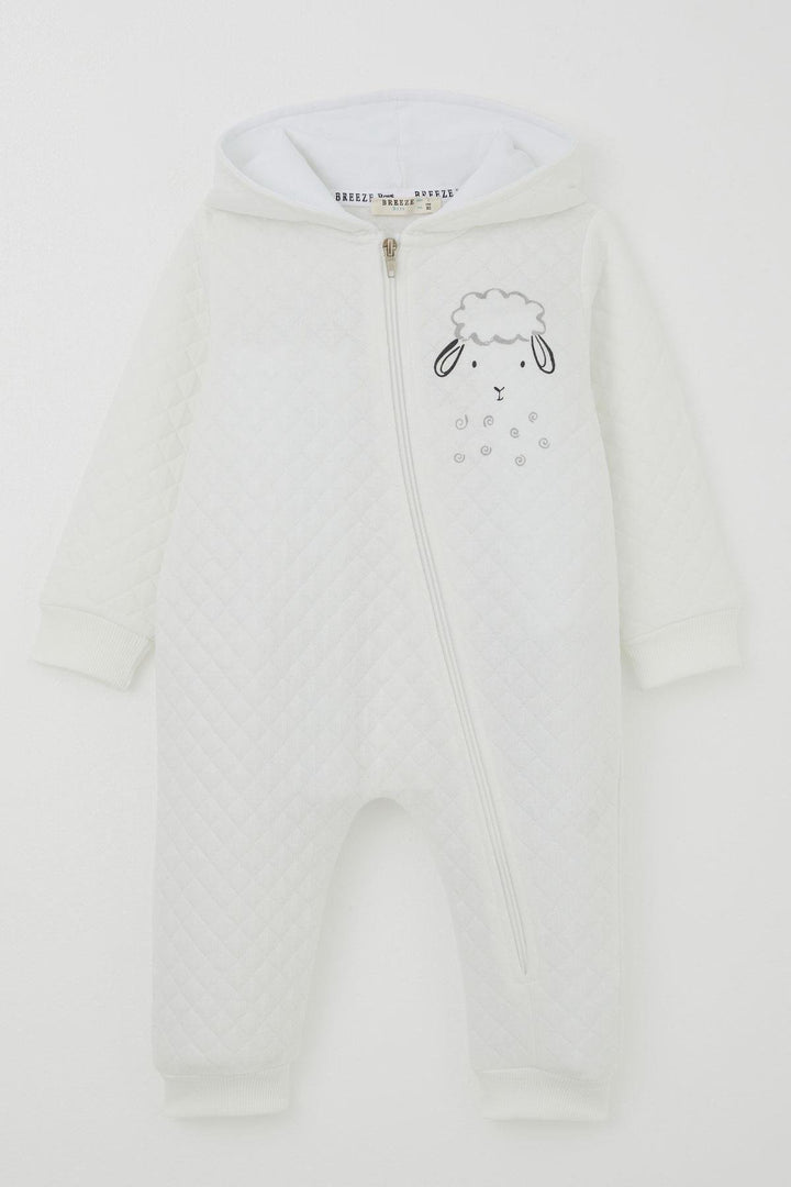 BRE Breeze Baby Boy Jumpsuit Quilted Patterned Cute Lamb Printed Hooded 4 Months.5 Years, Ecru - Hamilton