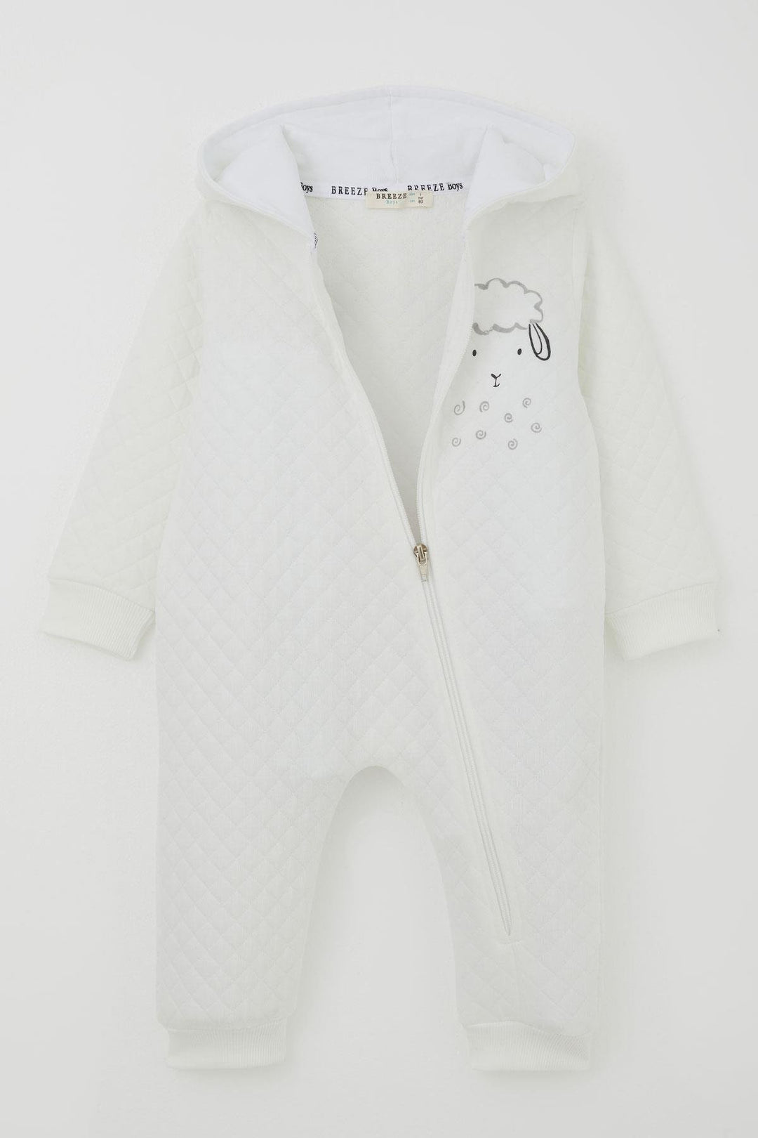 BRE Breeze Baby Boy Jumpsuit Quilted Patterned Cute Lamb Printed Hooded 4 Months.5 Years, Ecru - Hamilton
