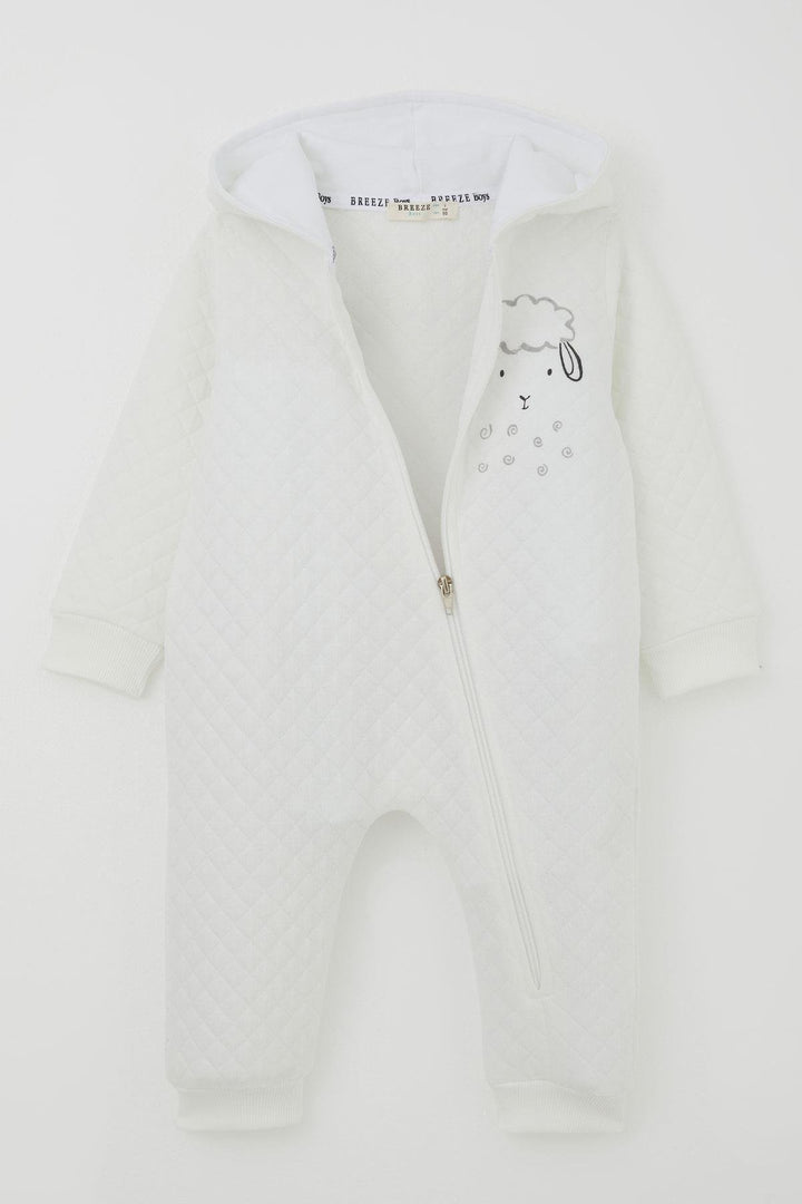 BRE Breeze Baby Boy Jumpsuit Quilted Patterned Cute Lamb Printed Hooded 4 Months.5 Years, Ecru - Hamilton