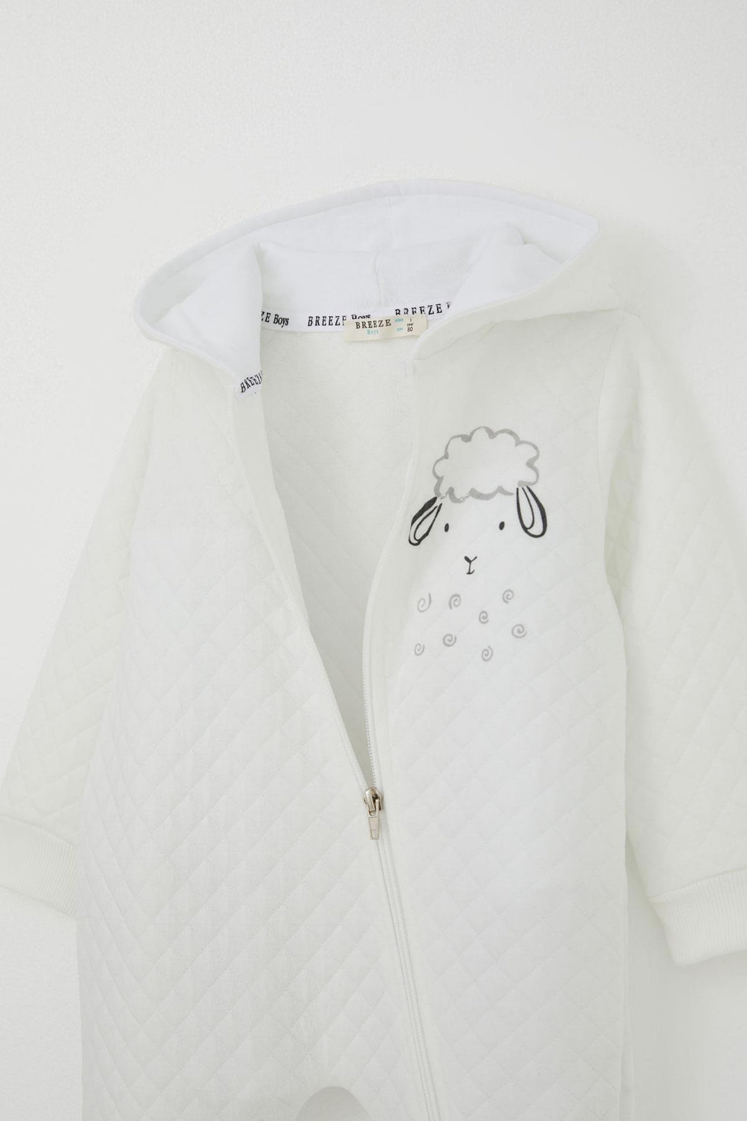 BRE Breeze Baby Boy Jumpsuit Quilted Patterned Cute Lamb Printed Hooded 4 Months.5 Years, Ecru - Hamilton