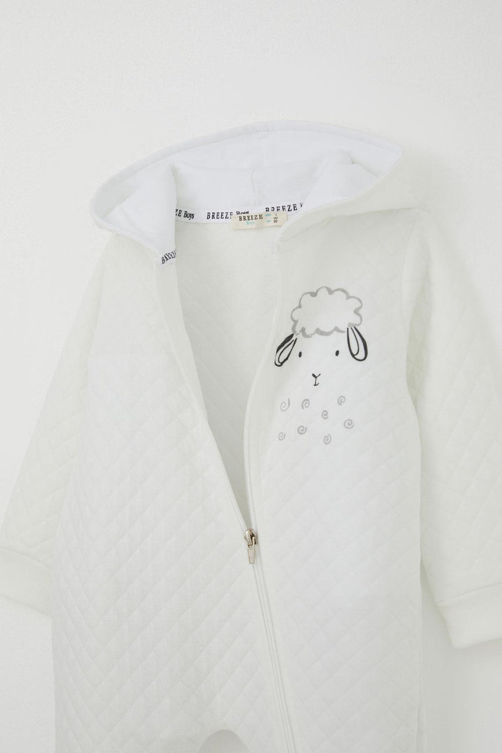 BRE Breeze Baby Boy Jumpsuit Quilted Patterned Cute Lamb Printed Hooded 4 Months.5 Years, Ecru - Hamilton