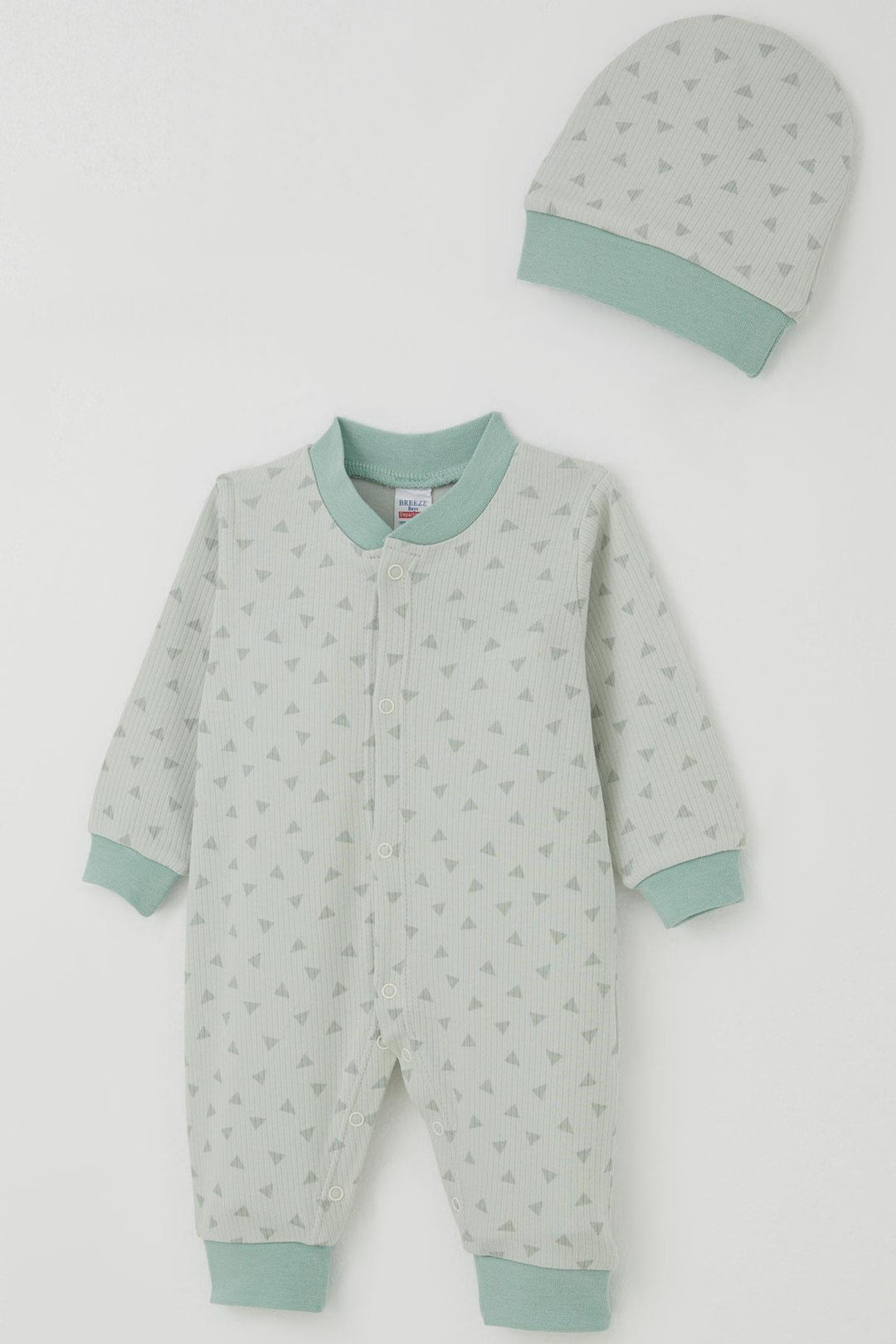 BRE Breeze Baby Boy Romper Mini Triangle Patterned 0-6 Months, Aqua Green - Walsall
