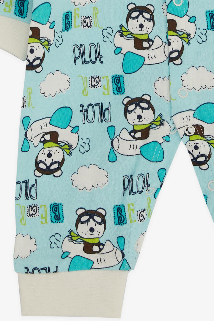 BRE Breeze Baby Boy Romper Pilot Bear منقوشة 0-3 أشهر-6 أشهر، أزرق فاتح - Neustadt