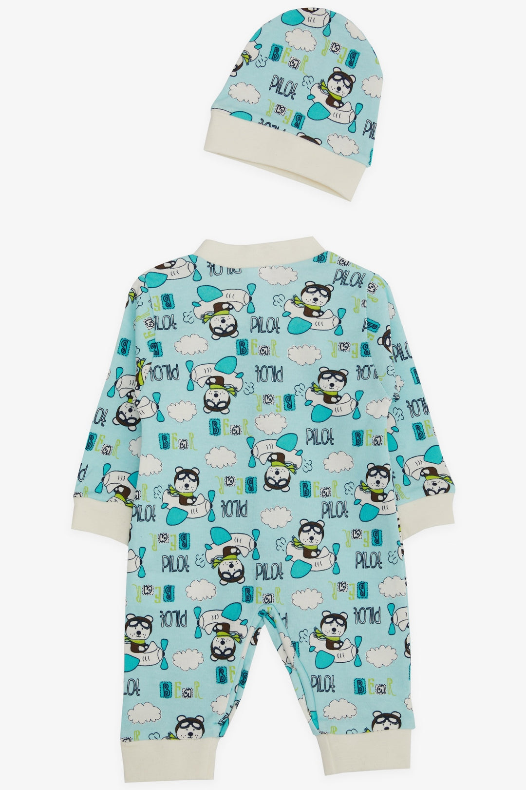 BRE Breeze Baby Boy Romper Pilot Bear منقوشة 0-3 أشهر-6 أشهر، أزرق فاتح - Neustadt