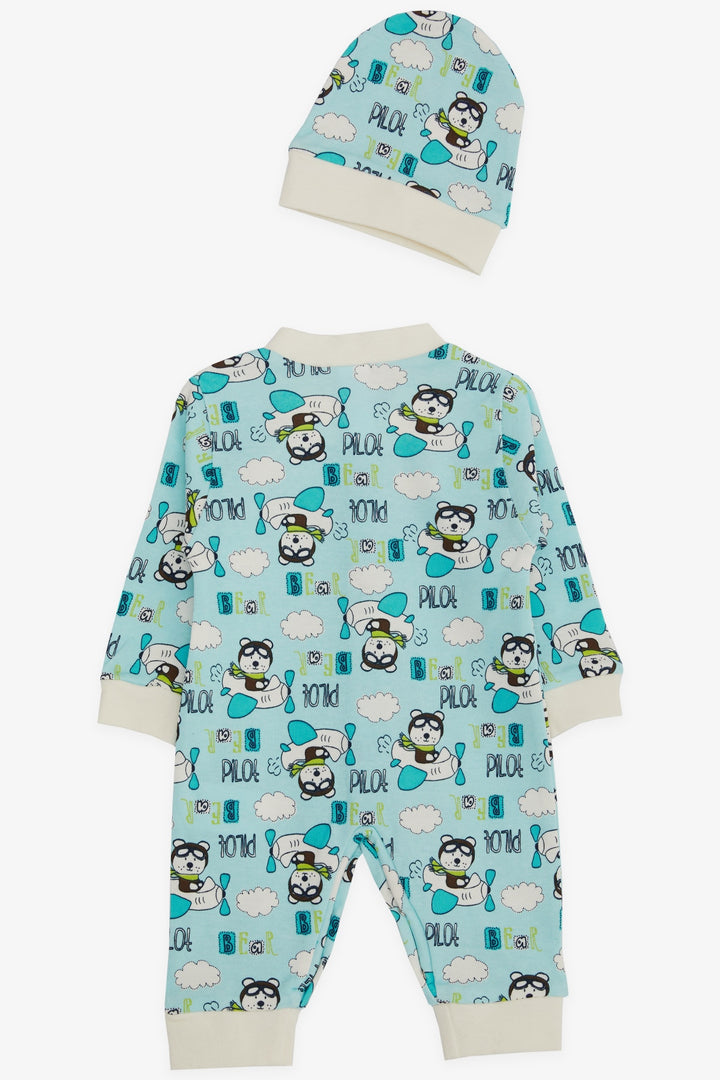 BRE Breeze Baby Boy Romper Pilot Bear منقوشة 0-3 أشهر-6 أشهر، أزرق فاتح - Neustadt