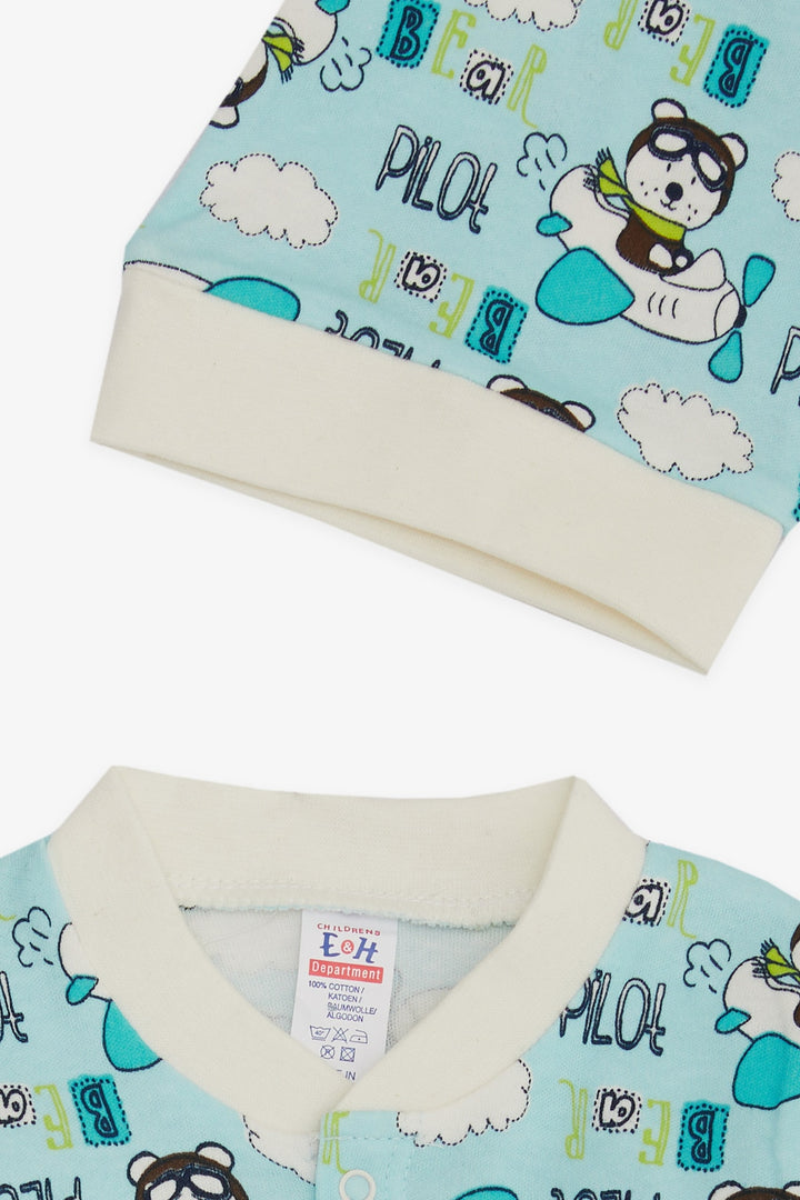 BRE Breeze Baby Boy Romper Pilot Bear منقوشة 0-3 أشهر-6 أشهر، أزرق فاتح - Neustadt
