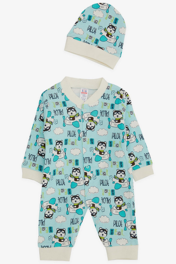 BRE Breeze Baby Boy Romper Pilot Bear منقوشة 0-3 أشهر-6 أشهر، أزرق فاتح - Neustadt