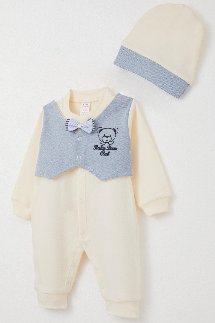 BRE Breeze Baby Boy Romper with Fixed Bow Tie Vest 0-6 Months, Cream - Actopan