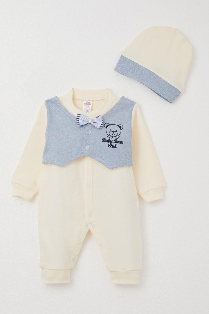 BRE Breeze Baby Boy Romper with Fixed Bow Tie Vest 0-6 Months, Cream - Actopan