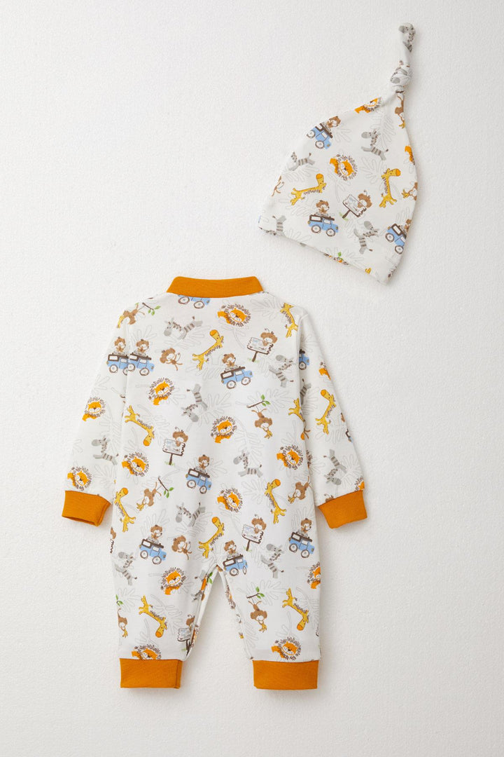 BRE Breeze Baby Boy Romper Safari Themed Animals Patterned 0-6 Months, White - Spoleto