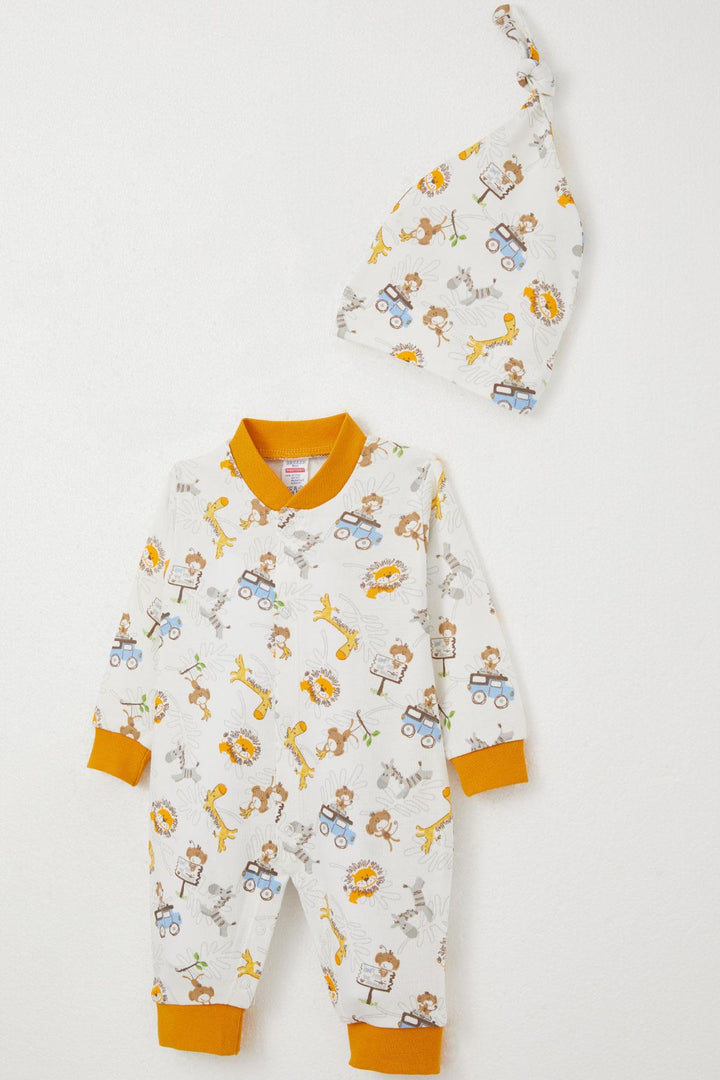 BRE Breeze Baby Boy Romper Safari Themed Animals Patterned 0-6 Months, White - Spoleto