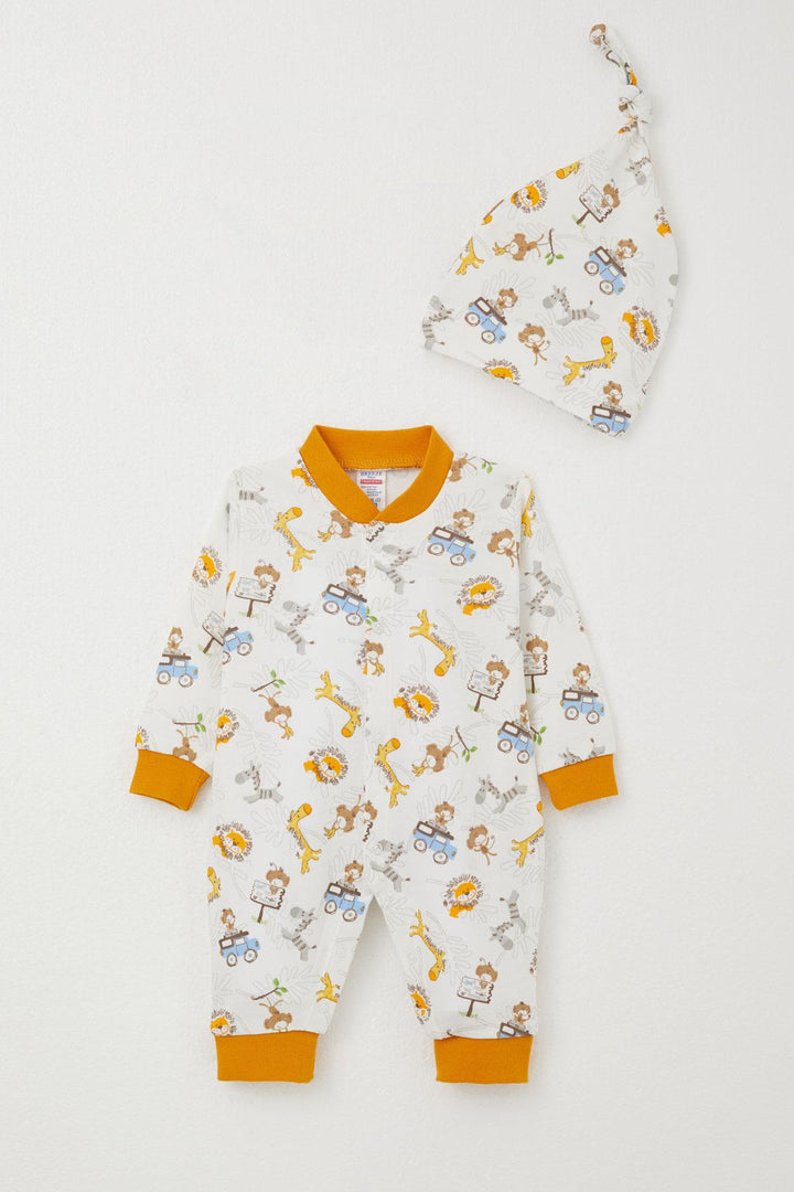 BRE Breeze Baby Boy Romper Safari Themed Animals Patterned 0-6 Months, White - Spoleto