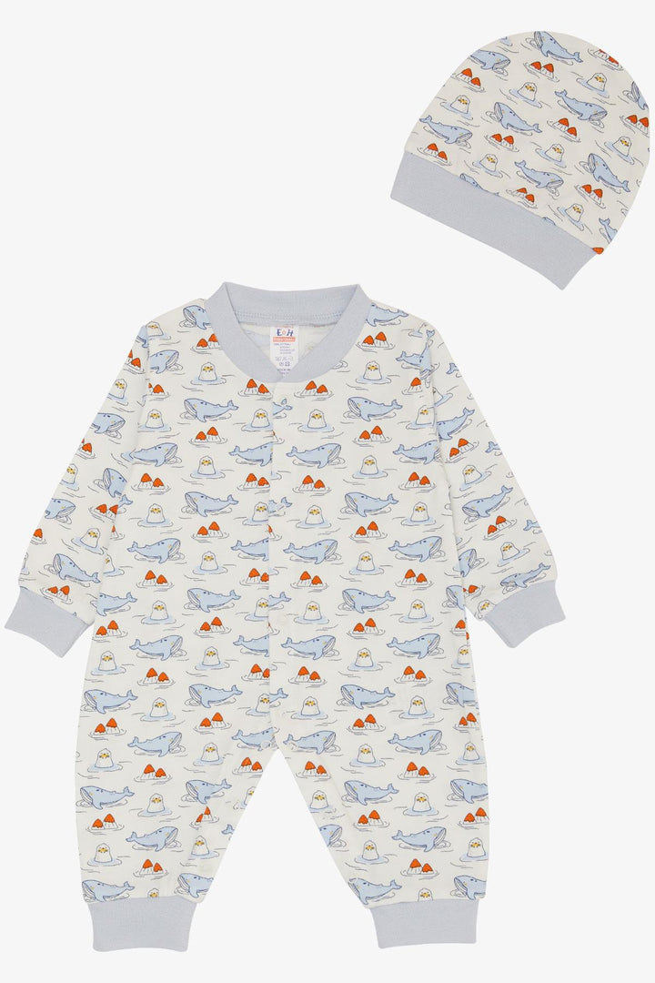 BRE Breeze Baby Boy Romper Cute Sea Friends نمط الحوت والختم 0-6 أشهر، أبيض - Salzgitter