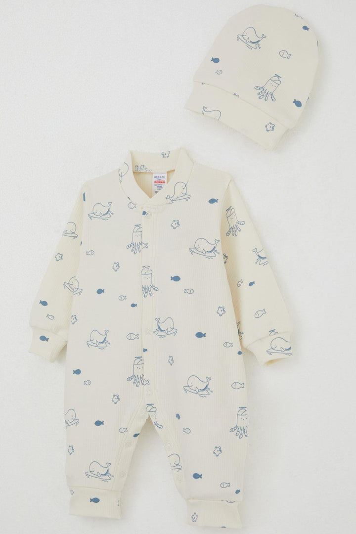 BRE Breeze Baby Boy Romper Cute Sea Animals Patterned 0-6 Months, Cream - Campbell