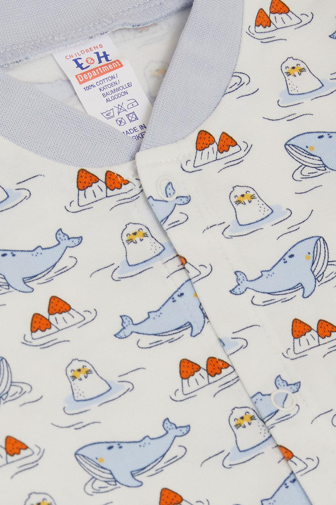 BRE Breeze Baby Boy Romper Cute Sea Friends نمط الحوت والختم 0-6 أشهر، أبيض - Salzgitter