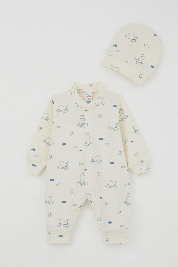 BRE Breeze Baby Boy Romper Cute Sea Animals Patterned 0-6 Months, Cream - Campbell