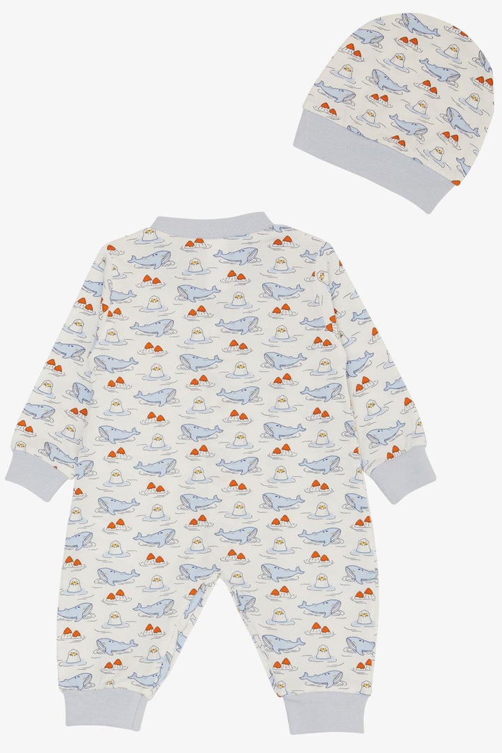BRE Breeze Baby Boy Romper Cute Sea Friends نمط الحوت والختم 0-6 أشهر، أبيض - Salzgitter