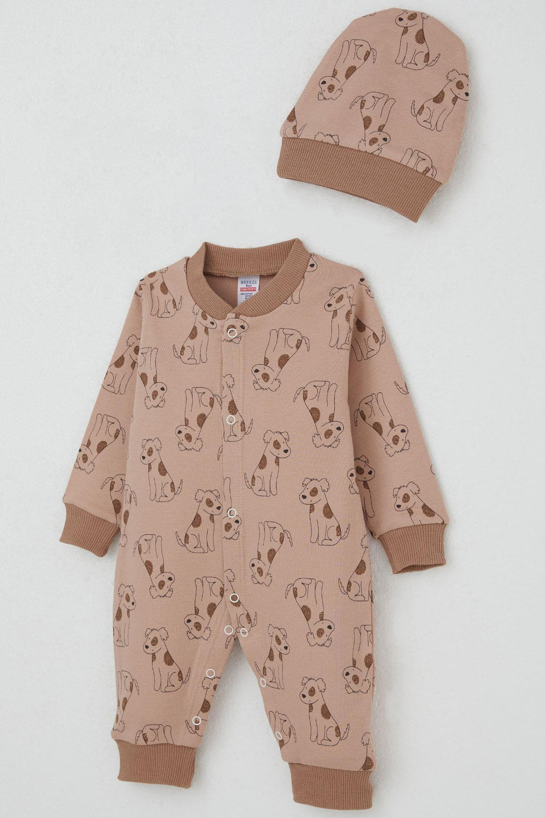 BRE Breeze Baby Boy Romper Cute Puppy Patterned 0-6 Months, Light Brown - Springfield