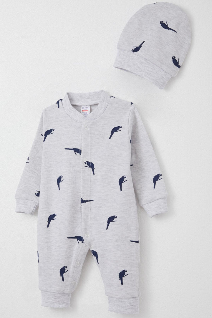 BRE Breeze Baby Boy Romper Cute Parrot Patterned 0-6 Months, Light Grey Melange - Segrate