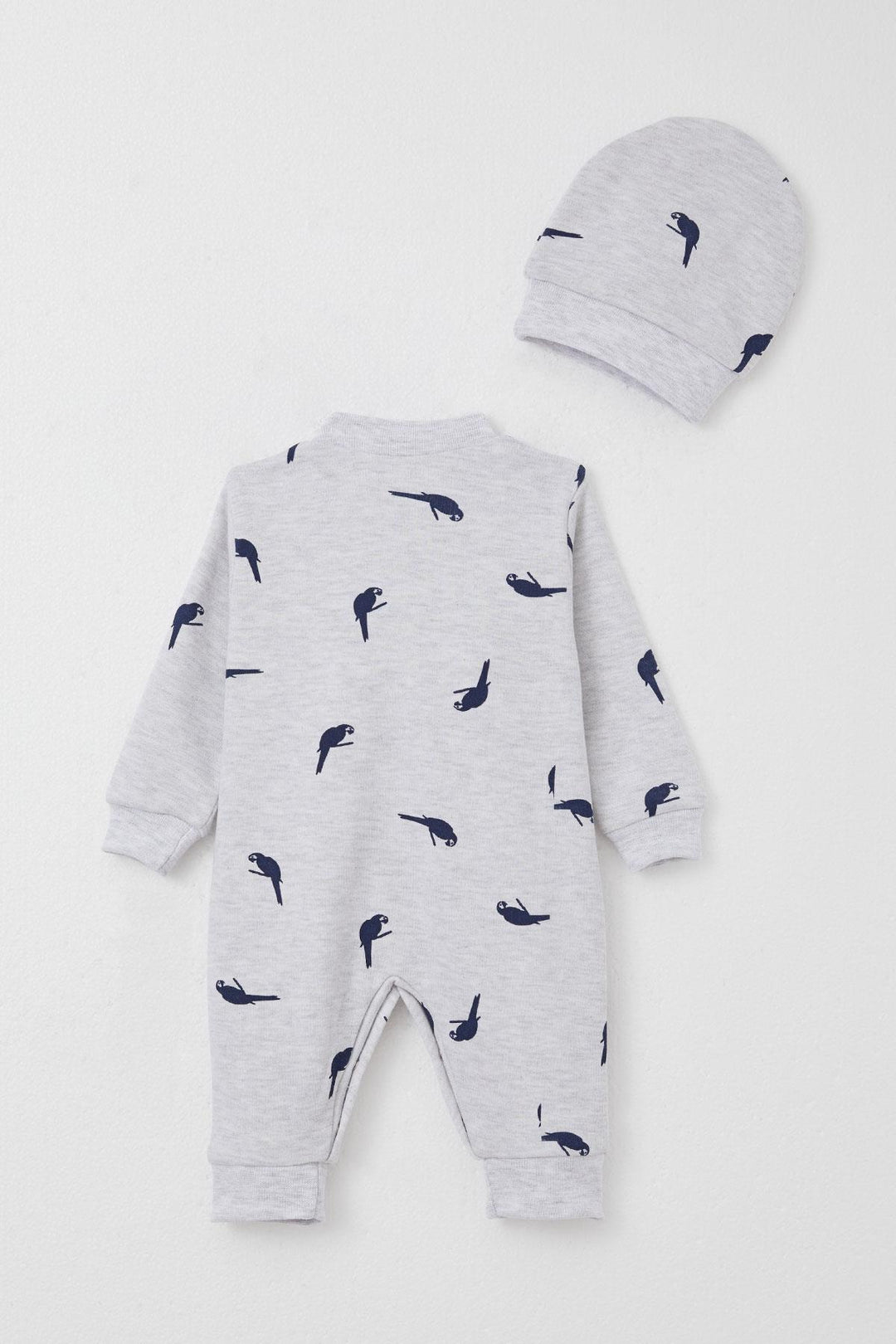 BRE Breeze Baby Boy Romper Cute Parrot Patterned 0-6 Months, Light Grey Melange - Segrate