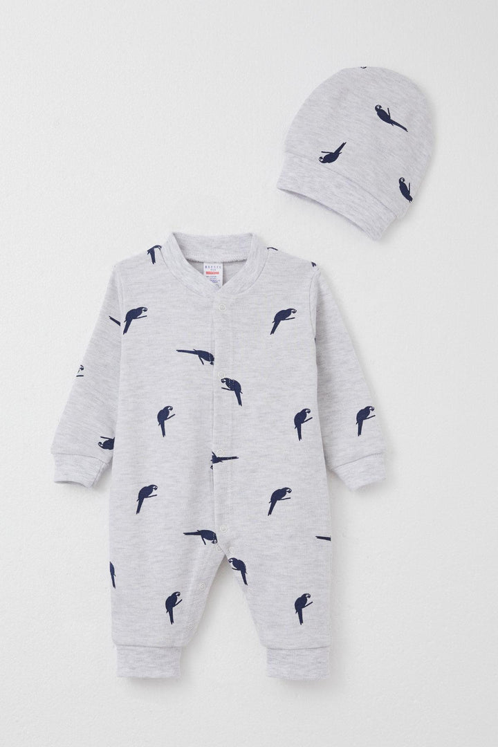 BRE Breeze Baby Boy Romper Cute Parrot Patterned 0-6 Months, Light Grey Melange - Segrate