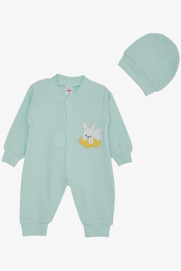 BRE Breeze Baby Boy Romper لطيف الأرنب المطرز 0-6 أشهر، أخضر مائي - انسبروك