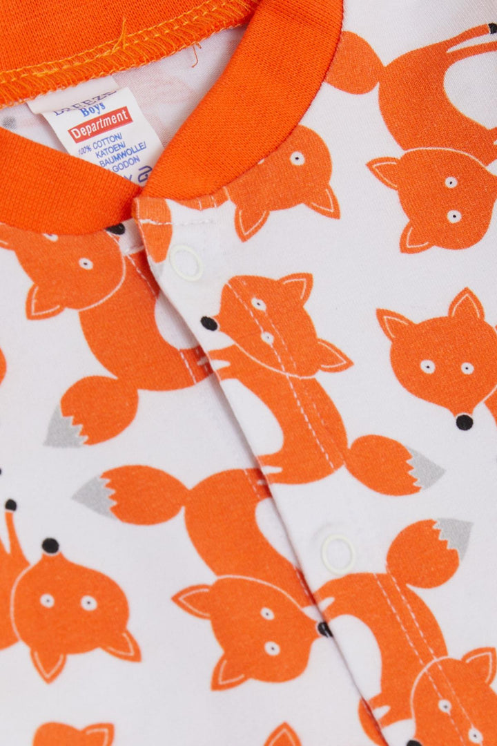 BRE Breeze Baby Boy Romper لطيف الثعلب منقوشة 0-6 أشهر، أبيض - فيلهلمسهافن