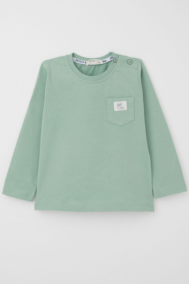 BRE Breeze Baby Boy Long Sleeve T-Shirt with Pocket Detail Cool Writing Emblem 9 Months-3 Years, Aqua Green - Lecce