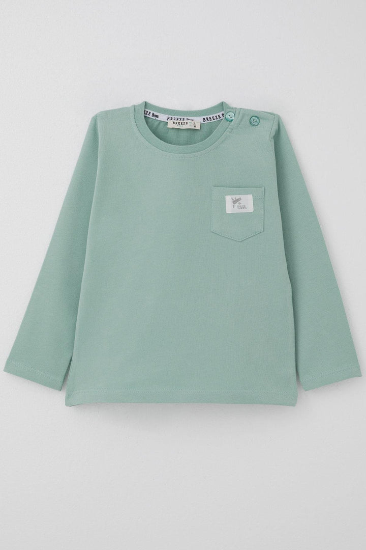BRE Breeze Baby Boy Long Sleeve T-Shirt with Cool Writing, Arm Pocket, 9 Months-3 Years, Mint Green. - Trento