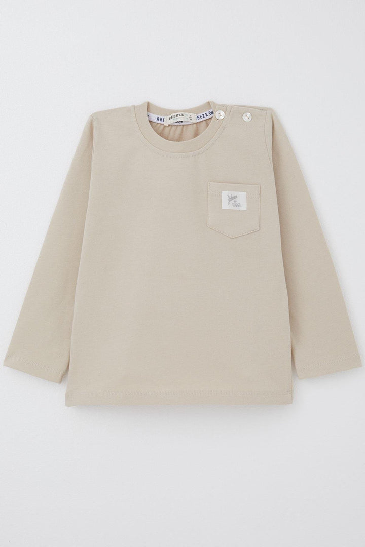 BRE Breeze Baby Boy Long Sleeve T-Shirt with Pocket Detail Cool Writing Emblem 9 Months-3 Years, Beige - Salzgitter