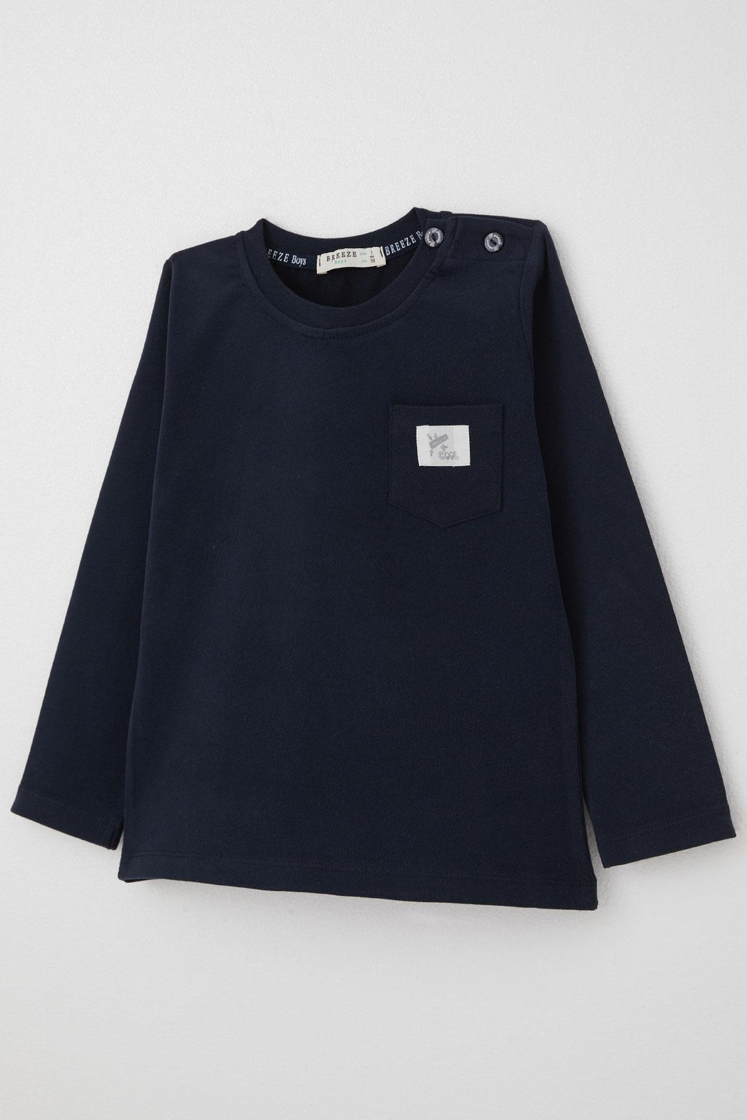 BRE Breeze Baby Boy Long Sleeve T-Shirt with Pocket Detail Cool Writing Emblem 9 Months-3 Years, Navy Blue - Chambéry
