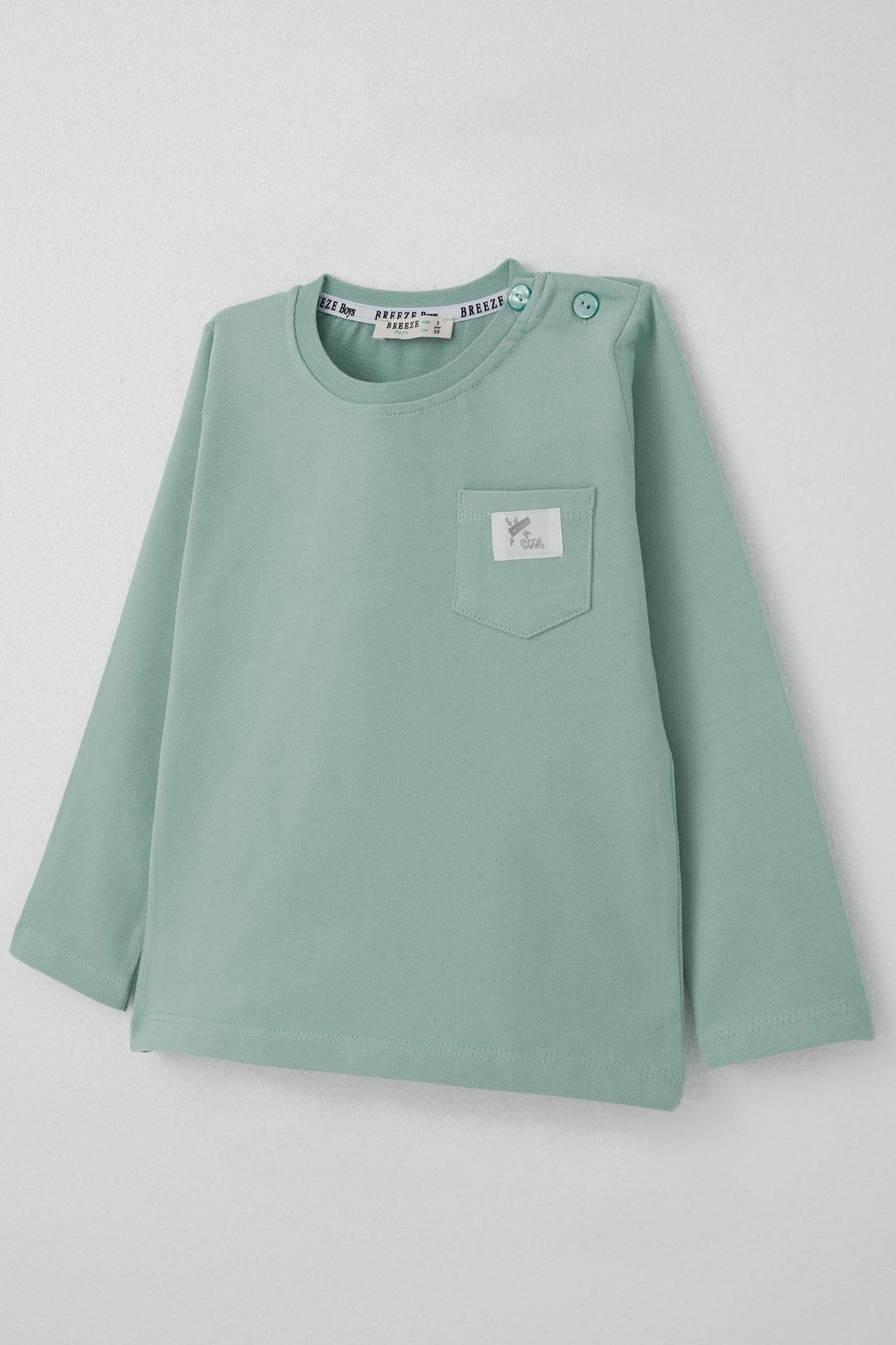 BRE Breeze Baby Boy Long Sleeve T-Shirt with Cool Writing, Arm Pocket, 9 Months-3 Years, Mint Green. - Trento