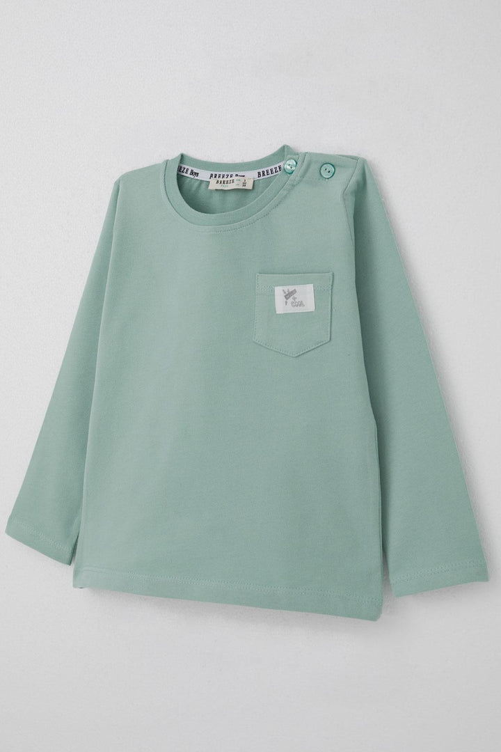 BRE Breeze Baby Boy Long Sleeve T-Shirt with Cool Writing, Arm Pocket, 9 Months-3 Years, Mint Green. - Trento