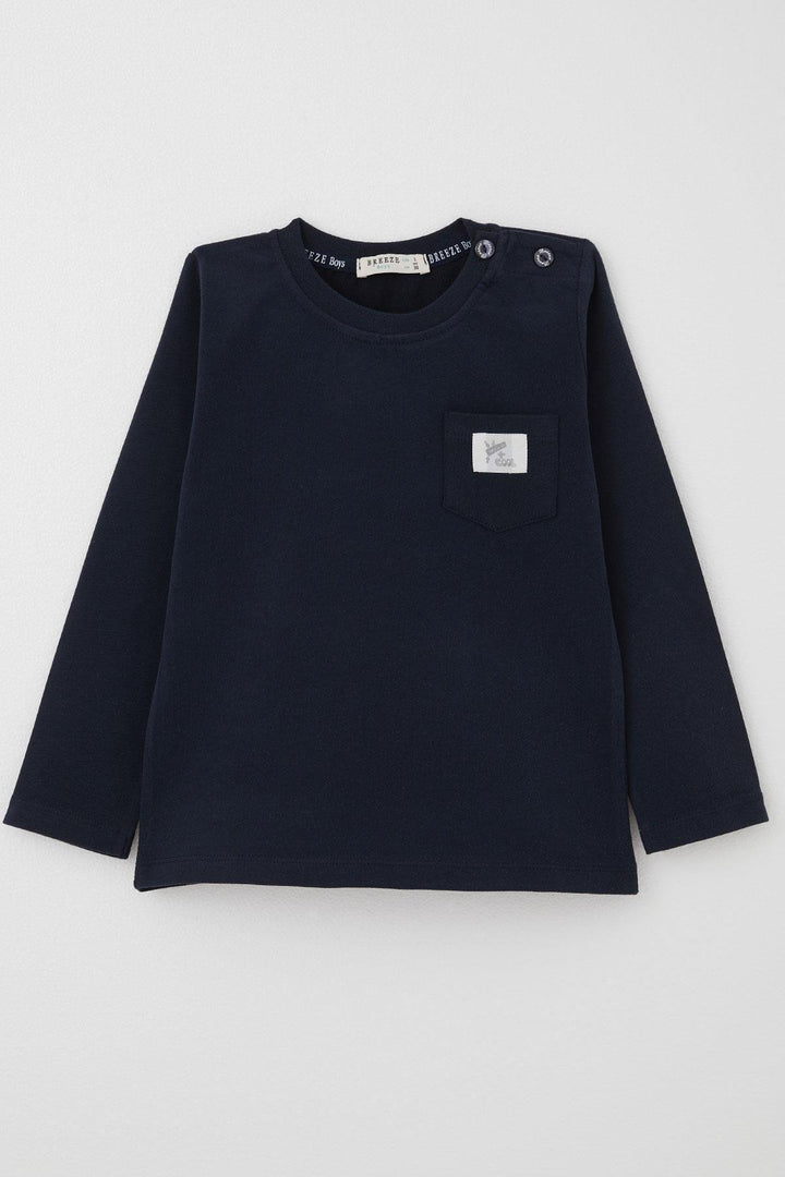 BRE Breeze Baby Boy Long Sleeve T-Shirt with Pocket Detail Cool Writing Emblem 9 Months-3 Years, Navy Blue - Chambéry
