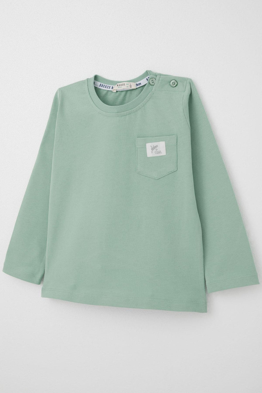 BRE Breeze Baby Boy Long Sleeve T-Shirt with Pocket Detail Cool Writing Emblem 9 Months-3 Years, Aqua Green - Lecce