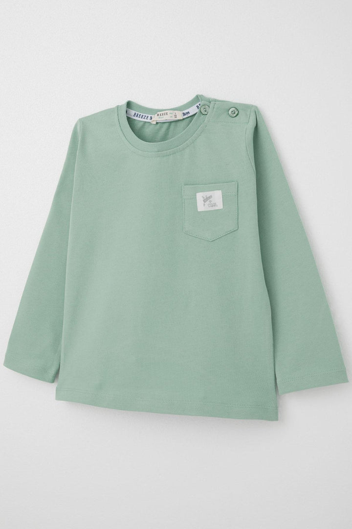 BRE Breeze Baby Boy Long Sleeve T-Shirt with Pocket Detail Cool Writing Emblem 9 Months-3 Years, Aqua Green - Lecce