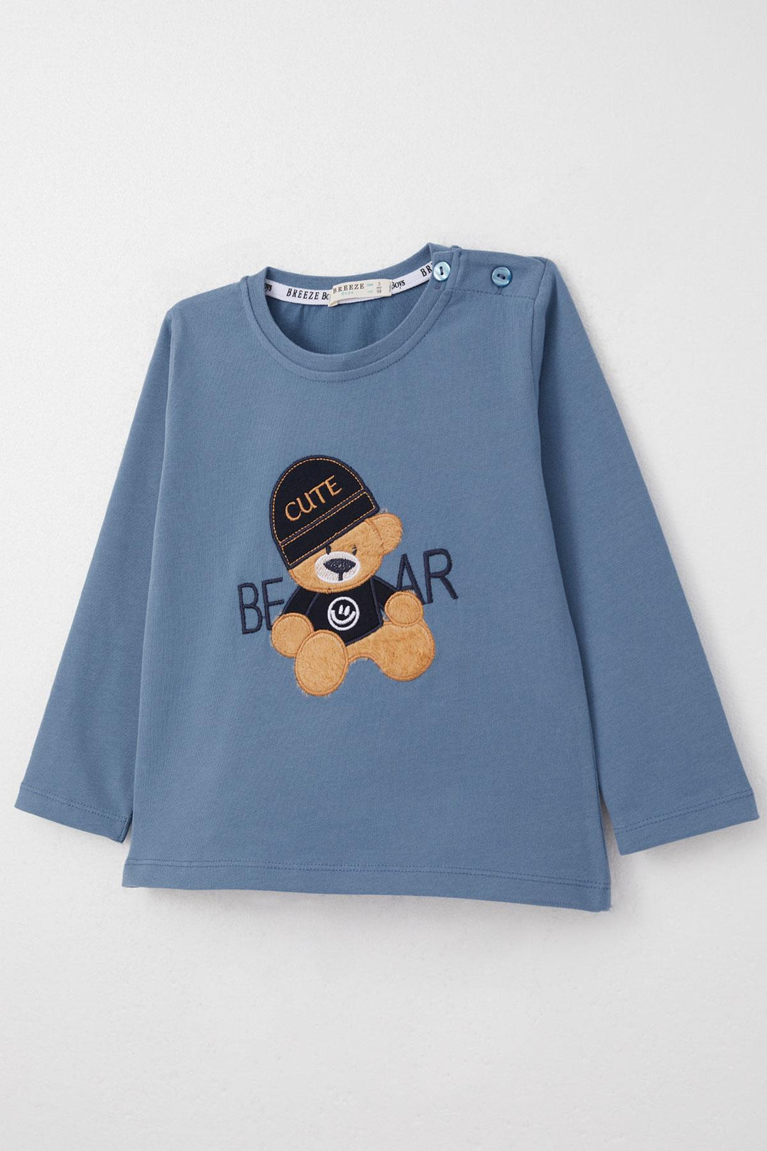 BRE Breeze Baby Boy Long Sleeve T-Shirt with Cute Bear Embroidery 9 Months-3 Years, Indigo - Kamloops