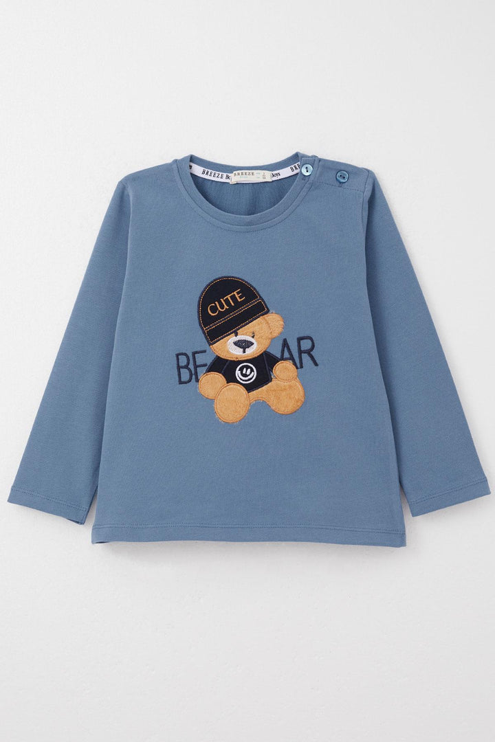 BRE Breeze Baby Boy Long Sleeve T-Shirt with Cute Bear Embroidery 9 Months-3 Years, Indigo - Kamloops