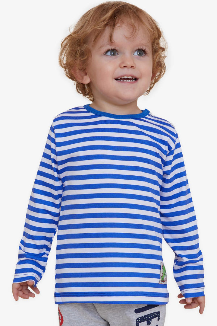 تي شيرت BRE Breeze Baby Boy بأكمام طويلة مطبوع عليه ديناصور مخطط من 9 أشهر إلى 3 سنوات، أزرق داكن - ديترويت