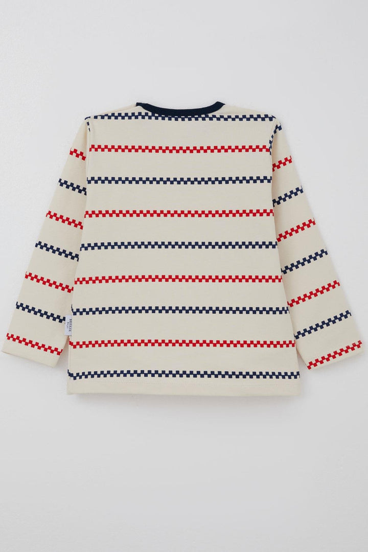 BRE Breeze Baby Boy Long Sleeve T-Shirt Patched Minimal Navy Striped 9 Months-3 Years, Cream - The Acreage