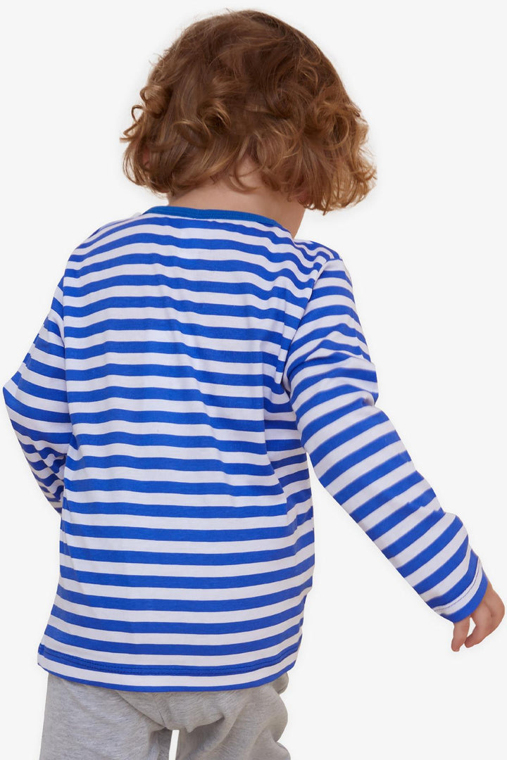 تي شيرت BRE Breeze Baby Boy بأكمام طويلة مطبوع عليه ديناصور مخطط من 9 أشهر إلى 3 سنوات، أزرق داكن - ديترويت