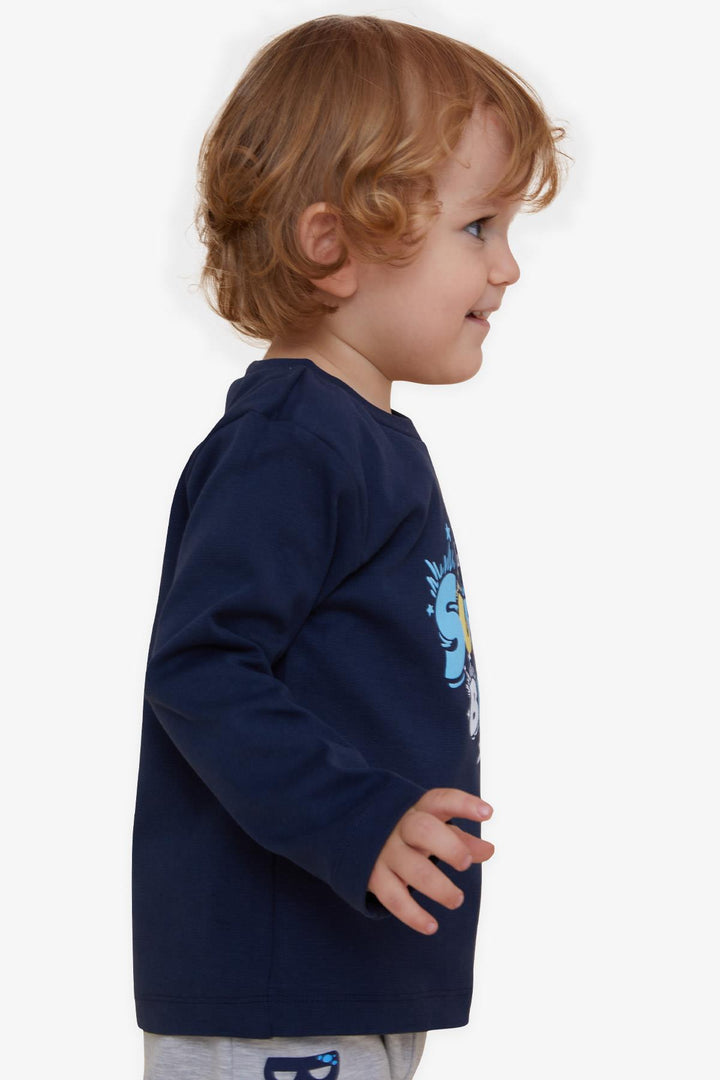BRE Breeze Boys' Long Sleeve T-Shirt Printed with Text, 1-4 Years, Navy Blue - Braşov